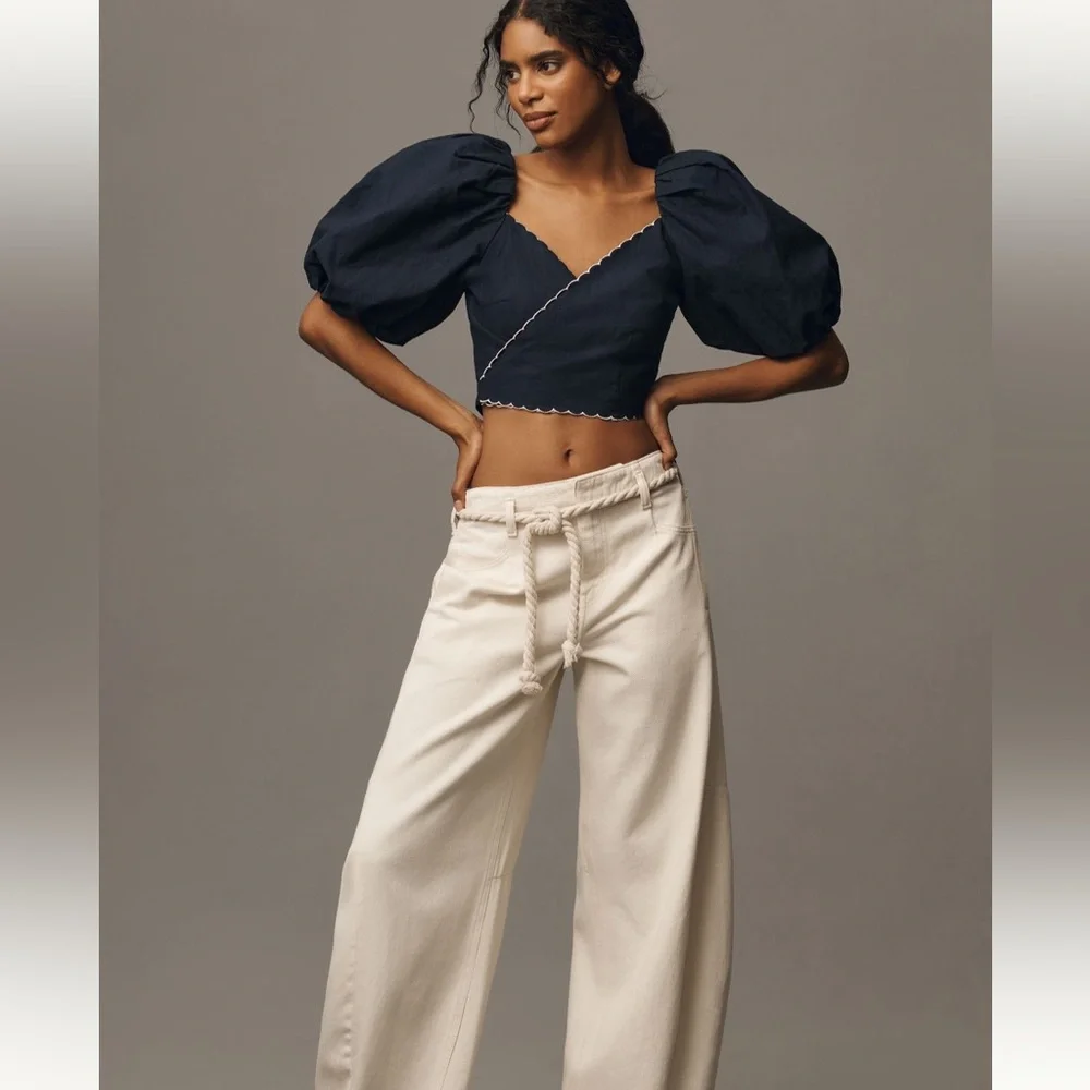 Anthropologie Mave puff sleeve linen wrap blouse
